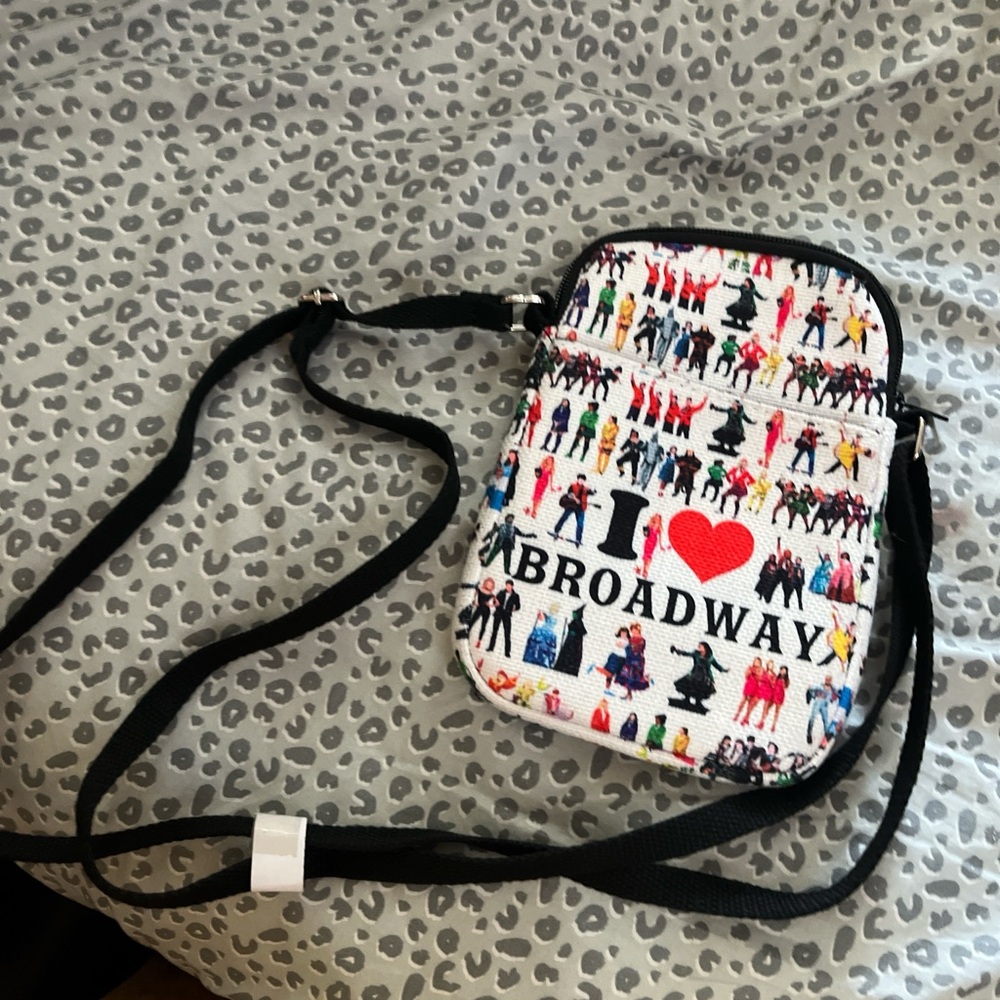 I Love Broadway Crossbody Bag - White with Multicolor Print